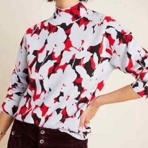 Anthropologie Lizzie Mock Neck Red Floral Sweater